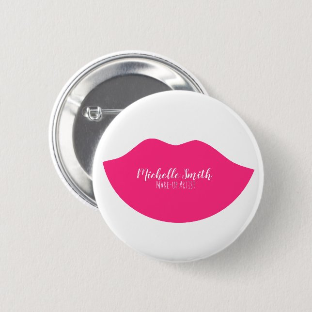 Badge Rond 5 Cm Design de lèvres roses chaudes Maquilleur (Devant & derrière)