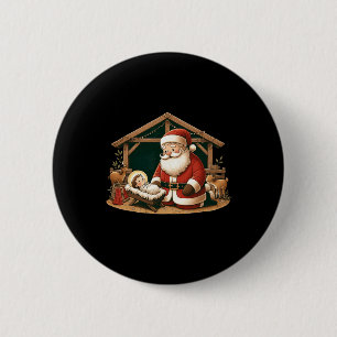 Badge Rond 5 Cm Design de Noël Kneeling Père Noël avec Ba