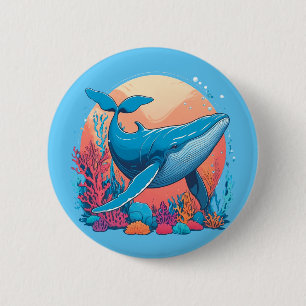 Badge Rond 5 Cm Design Graphique Coloré D'Une Baleine