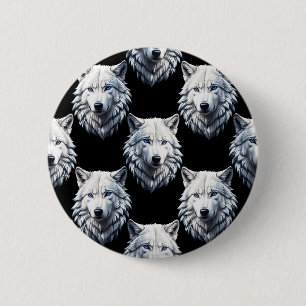 Badge Rond 5 Cm Design Motif de tête de loup blanc