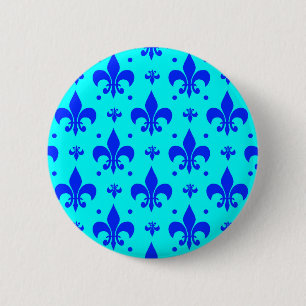 Badge Rond 5 Cm Design Motif Fleur de lis bleu