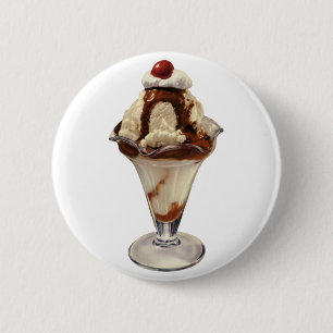 Badge Rond 5 Cm Desserts Sundae vintages de crème glacée à chaud