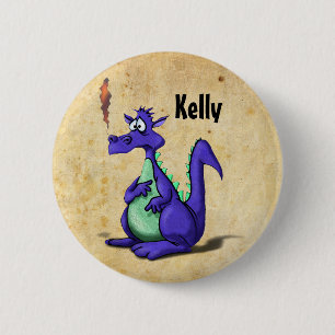 Badge Rond 5 Cm Dessin animé de dragon violet inquiet