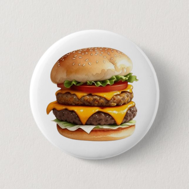 Badge Rond 5 Cm Dessin d'aquarelle d'un cheeseburger Yummy (Devant)