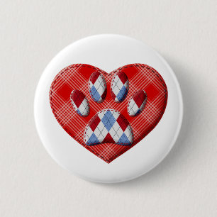 Badge Rond 5 Cm Dessin De Chien Empreinte de patte Et De Coeur Rou