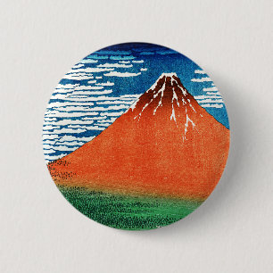 Badge Rond 5 Cm Dessin de Fuji rouge Kanagawa Hokusai