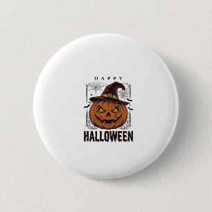 Badge Rond 5 Cm Dessin de gravure de citrouille joyeux Halloween v