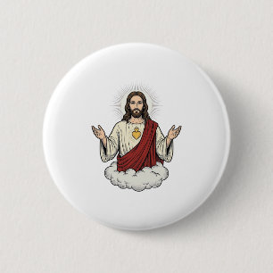 Badge Rond 5 Cm Dessin de gravure vintage dévotionnel du Sacré-Cœu