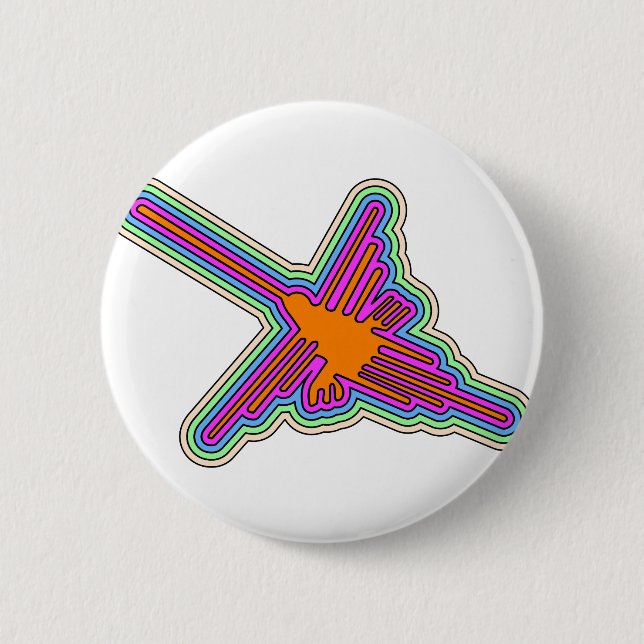 Badge Rond 5 Cm Dessin de Nazca Hummingbird Pérou (Devant)
