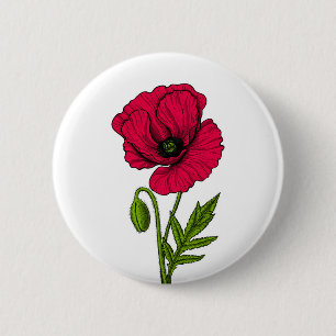 Badge Rond 5 Cm Dessin de pavot rouge