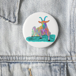 Badge Rond 5 Cm Dessin de peinture artistique d'un bouc qui hurle 