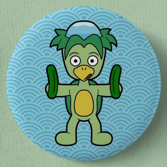 Badge Rond 5 Cm Dessin Kappa Yokai - Folklore Japonais (Cartoon Kappa Yokai Can Badge- Detail View)