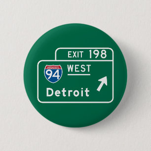 Badge Rond 5 Cm Detroit, panneau routier de MI