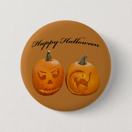 Badge Rond 5 Cm Deux citrouilles Joyeux Halloween