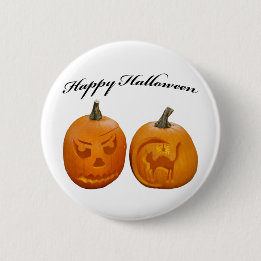 Badge Rond 5 Cm Deux citrouilles Joyeux Halloween