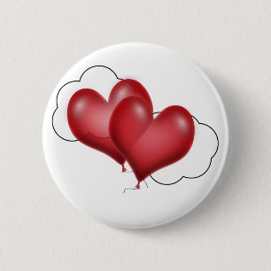 Badge Rond 5 Cm Deux Coeurs Balloons Avec Nuage