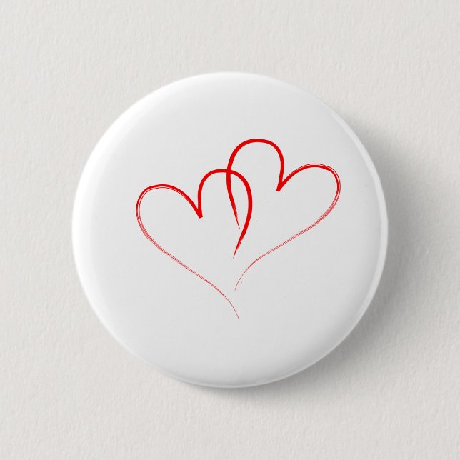 Badge Rond 5 Cm deux coeurs rouges entrelacés - Valentine (Devant)