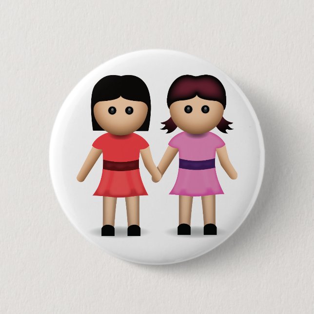 Badge Rond 5 Cm Deux femmes tenant des mains Emoji (Devant)