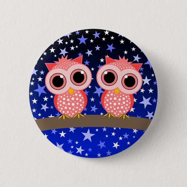 Badge Rond 5 Cm deux hiboux roses mignons (Devant)