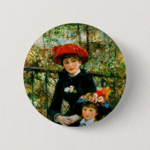 Badge Rond 5 Cm Deux Soeurs en terrasse par Renoir