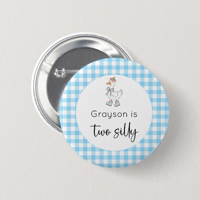 Badge Rond 5 Cm Deux sots Oie Bleu Anniversaire (Devant & derrière)
