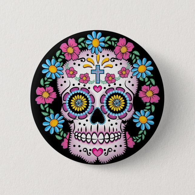 Badge Rond 5 Cm Dia de los Muertos Skull (Devant)