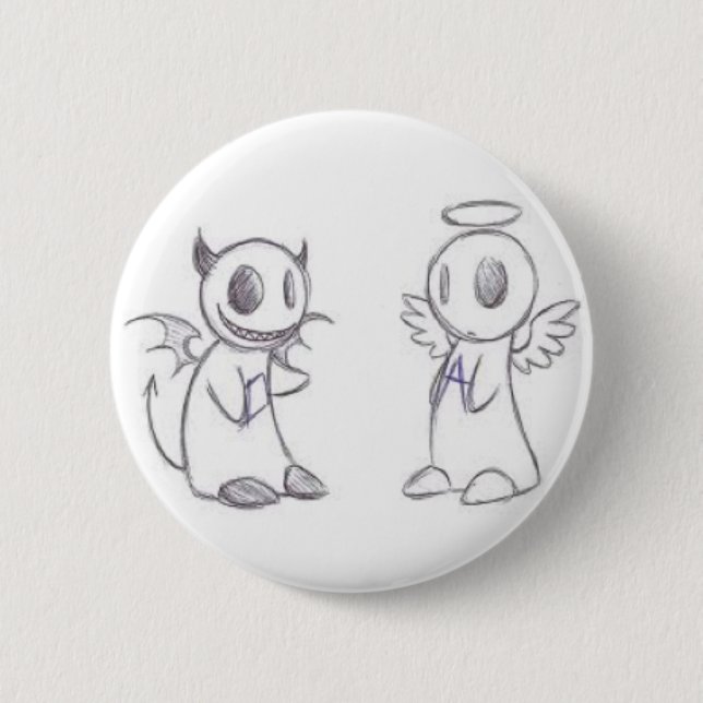 BADGE ROND 5 CM DIABLE ET ANGE (Devant)