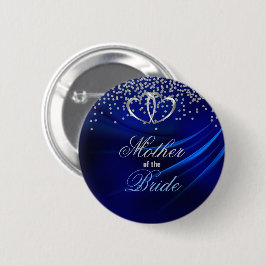 Badge Rond 5 Cm Diamants Bleus Royaux / Coeurs Mère de la Mariée