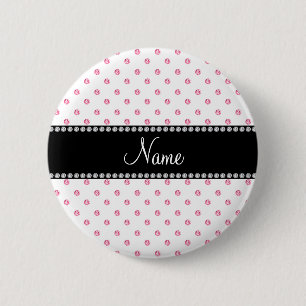 Badge Rond 5 Cm Diamants roses blancs nommés personnalisés
