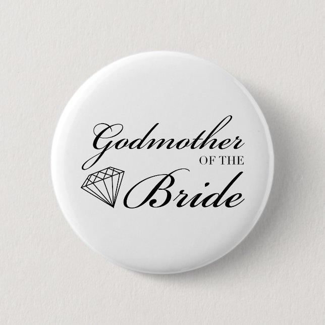 Badge Rond 5 Cm Diamond Godmère de la mariée Noir (Devant)