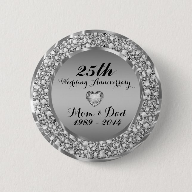 Badge Rond 5 Cm Diamonds & Silver 25e Anniversaire de Mariage 2 (Devant)