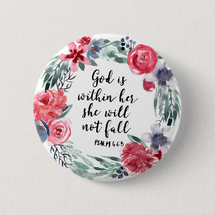 Badge Rond 5 Cm Dieu en elle ne tombera pas