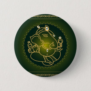 Badge Rond 5 Cm Dieu Ganesha sur le vert - bouton