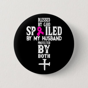 Badge Rond 5 Cm Dieu Jésus Pink Ribbon Mari Femme Cancer du Sein