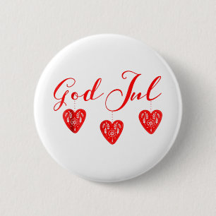 Badge Rond 5 Cm Dieu jul merry noël suède norway coeur rouge.p