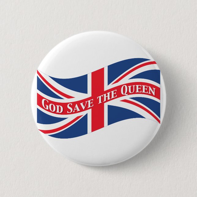 Badge Rond 5 Cm Dieu sauve la reine avec Union Jack (Devant)