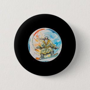 Badge Rond 5 Cm Dieu Snowboard Avec Jésus Christ Prière Lord Chu