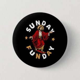 Badge Rond 5 Cm Dimanche Fun Jésus Skateboard Drôle Chrétien
