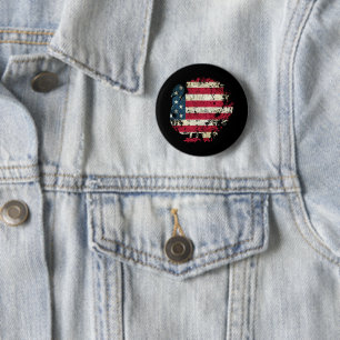 Badge Rond 5 Cm Dinde de Thanksgiving avec drapeau américain