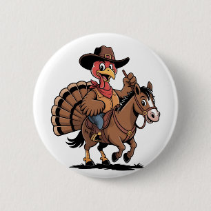 Badge Rond 5 Cm Dindon chevauchant un cheval cowboy dindon de Than