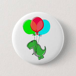 Badge Rond 5 Cm Dino Mignonne Et En Colère Volant Avec Des Ballons