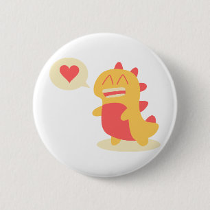 Badge Rond 5 Cm Dino souriant kawaii parlant d'amour