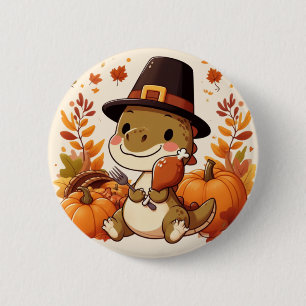 Badge Rond 5 Cm Dinosaur de Thanksgiving mignon