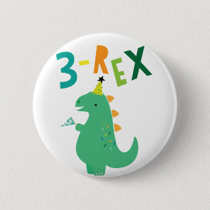 Badge Rond 5 Cm Dinosaur Pin, Garçon D'Anniversaire 3 Rex