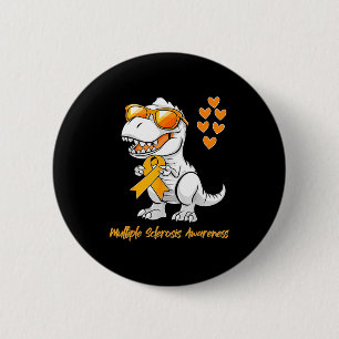 Badge Rond 5 Cm Dinosaur Ruban Orange Soutien Sclérose en Plaques