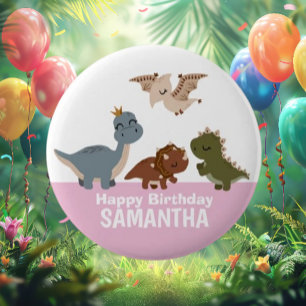 Badge Rond 5 Cm Dinosaure Boho Rose