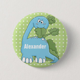 Badge Rond 5 Cm Dinosaure dans le bouton de nom de bleu joyeux