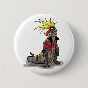 Badge Rond 5 Cm Dinosaure Hadrosaurus Habillé Comme Un Punk.
