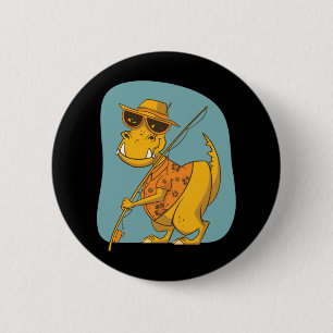 Badge Rond 5 Cm Dinosaure Pêcheur 
