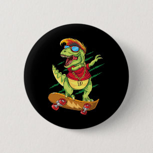Badge Rond 5 Cm Dinosaure skater cool en skateboard faisant le dab